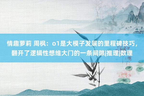   情趣萝莉 周枫：o1是大模子发展的里程碑技巧，翻开了逻辑性想维大门的一条间隙|推理|数理